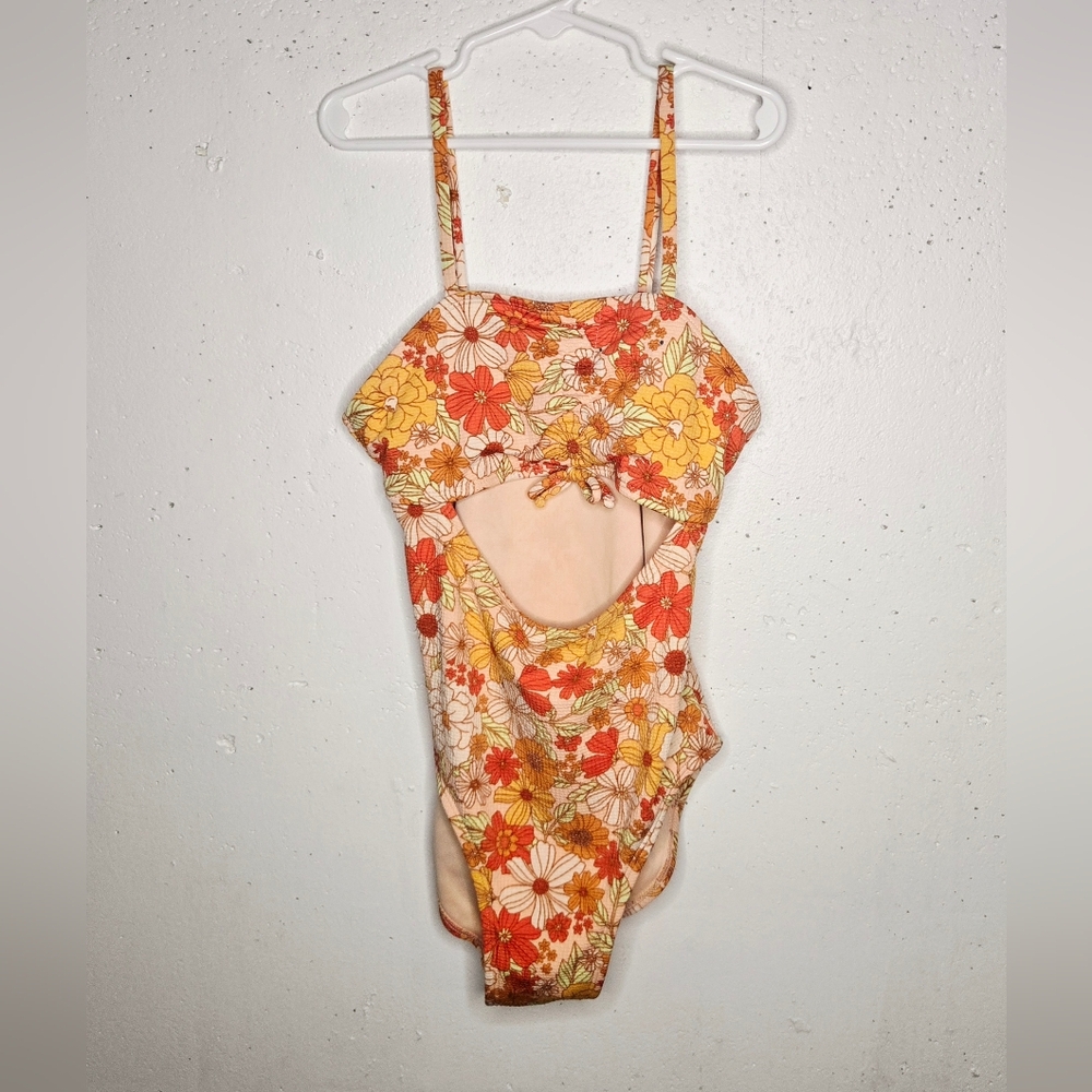 Art Class Floral Kids Swim One Piece - Orange, Yellow, White